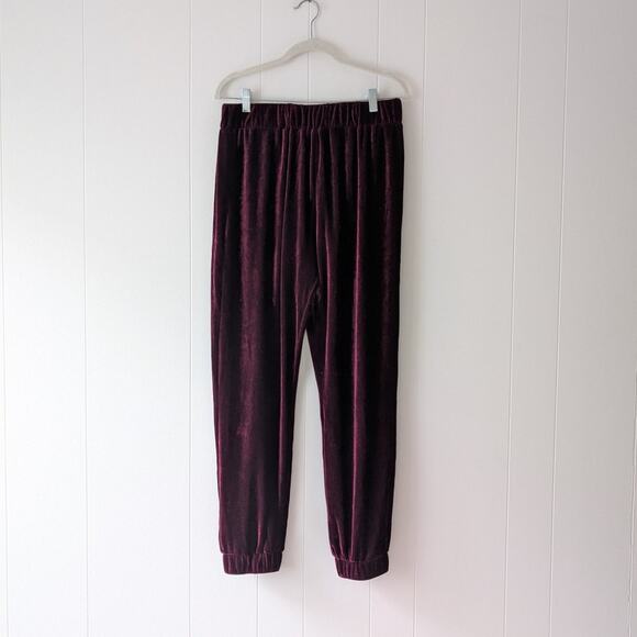 Mango MNG Purple/Red Velvet Trousers Wide Leg Jogger Pants, size L - Picture 1 of 8